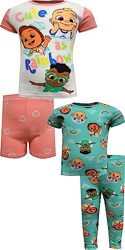 Komar Kids Girls Cocomelon Cute as a Rainbow 4 piece Toddler Pajamas2