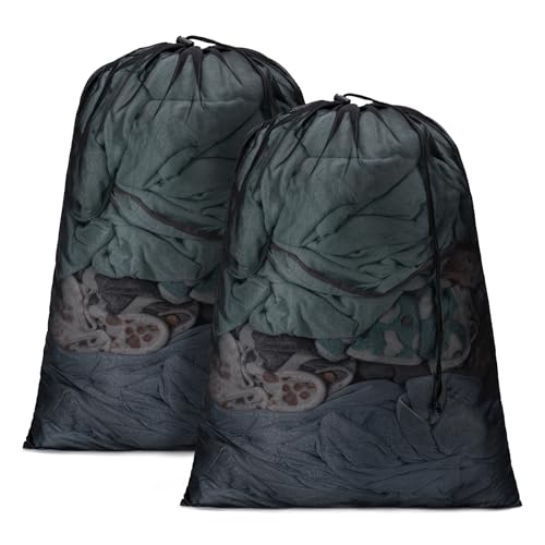 Aegero 2 Pack Mesh XL Laundry Bags,Machine Washable Dirty Clothes Organizer with Drawstring and ID Tag, Large Laundry Hamper Liner Enough to Laundry Essentials for Travel, Sports(24