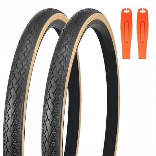 BALINGE 2 Pack 700C Road Bike Tire no Tubes 700 * 35C Bike Replacement Tire,Folding Replacement Gravel Bike Tires for Bicycle, Wear-Resistant，2 Pack 2 Levers，Brown Wall