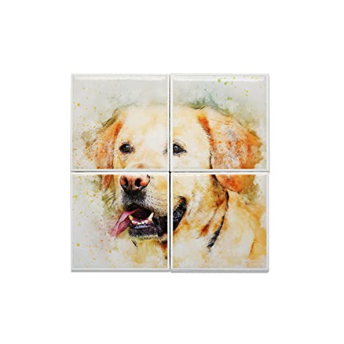 Carreaux céramique décoratifs 20x20 cm peinture Golden Retriever blanc pour mur intérieur