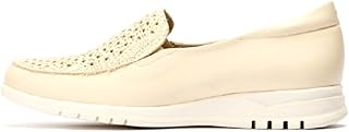 PITILLOS - 2821 Crema - Zapato mocasín de Piel, Calado, con cuña, Suela de Goma, para: Mujer