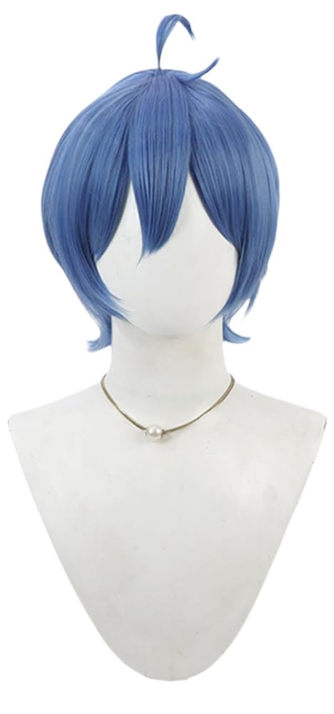 Short Blue Cosplay Wig for Men Anime Costume Wig Halloween Synthetic Hair for Comic Show Fancy Party (Blue)