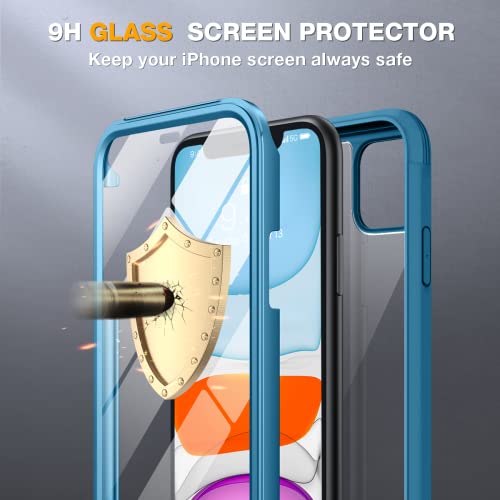Image of Miracase Glass Series for iPhone 11 Case 6.1 inch, Upgraded Full-Body Rugged Phone Bumper Case Cover with Built-in 9H Tempered Glass Screen Protector and Camera Protector, Light Blue