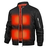 QXOOXQ Men’s Heated Bomber Jacket with 12V 20000mAh Battery – heated motorcycle jackets for men with 6 large heating zones.