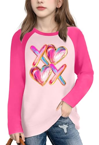Image of Girls Valentine Shirts for Kids Valentines Heart Graphic Tshirts Casual Long Sleeve Shirts Love Heart Tee