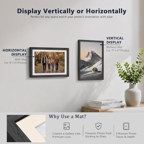 Image of VCK 11x17 Picture Frame 5 Pack, Black Exclusive Wood, Real Glass, for Print