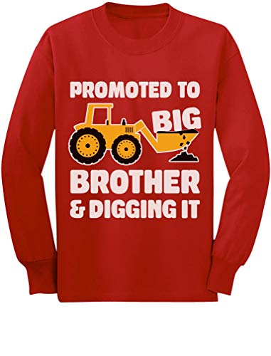 Tractor Boy Promoted to Big Brother and Digging Toddler/Kids Long Sleeve T-Shirt 2T Red