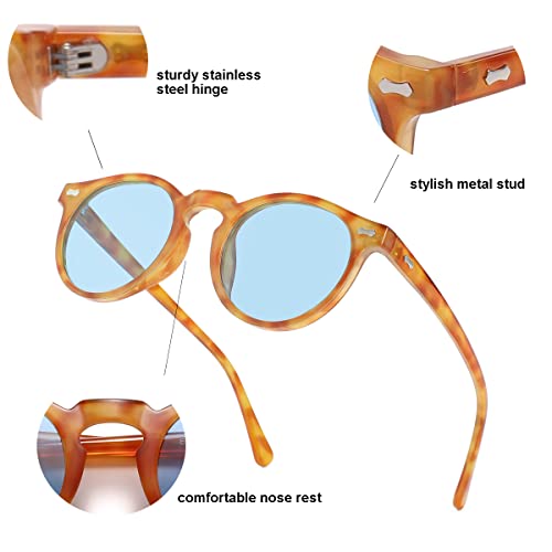 Image of Gleyemor Vintage Polarized Sunglasses for Men Round Sunglasses UV400 Protection Retro Hand-crafted Acetate Frame