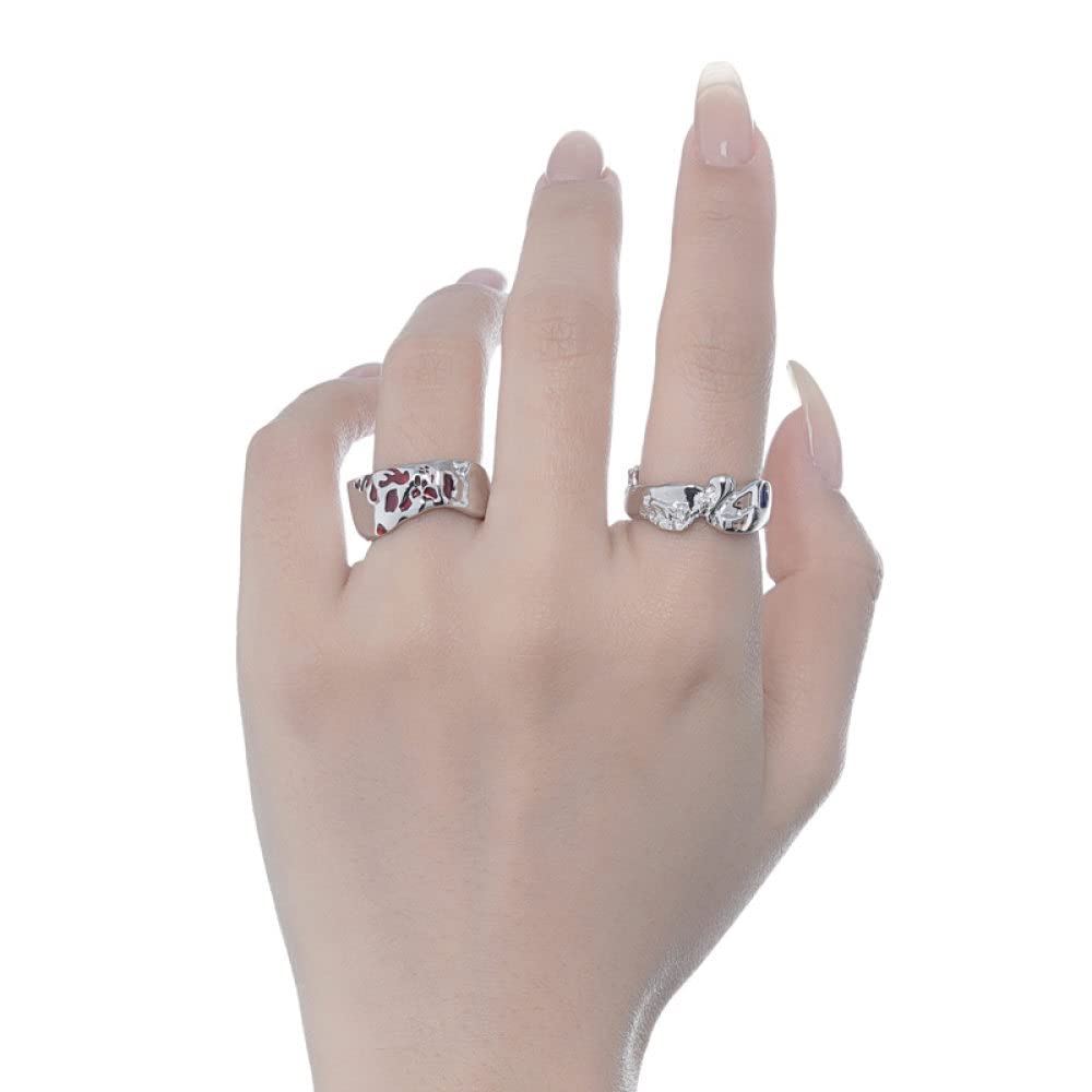 Anello In Argento 925 Da Donna,Anelli In Argento Sterling 925 Anelli Regolabili Robusti Lucidi Goccia Smalto Rosso Semplice Anelli Di Promessa Sterling Regolabili Regali Per Uomini Ragazze Donna Ane
