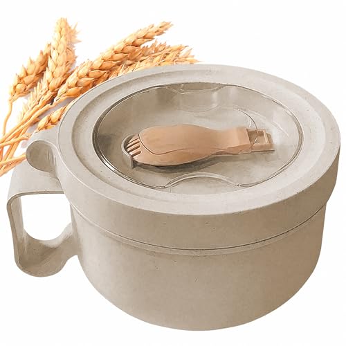 MUUBOOX Microwave Soup Mugs with Lids,28.7oz Microwave Ramen Bowl with Lid,Improved Easy-Grip Design for On-the-Go - Holds Soup, Rice, Cereal & More - BPA-Free(Beige)