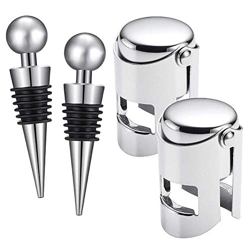 Juego de 4 Tapones de Vino con Tapones de Champ�n a Presi�n de Acero Inoxidable y Tap�n de Botella Esf�rico, Tap�n de Vino Espumoso para Vino, Colecci�n de Cerveza de Champ�n