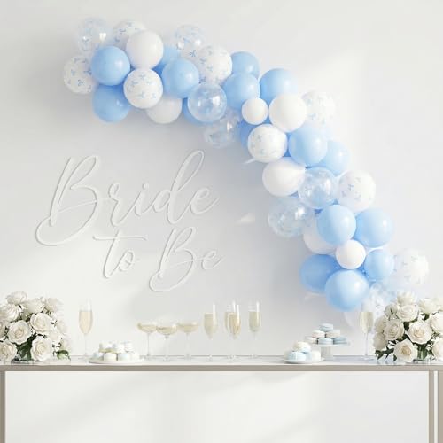 Image of HILAVO Blue Bow Balloons, 12 Inch Pastel Light Blue Transparent White Bow Print Coquette Balloon for Girls Birthday Bachelorette Party Bridal Baby Shower Wedding Anniversary Decorations Supplies