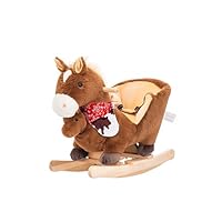 NINODOVAE Kids Rocking Horse horse, Animal Wooden Rocker for kid 12-36 months, with hand puppet for play (Brown)