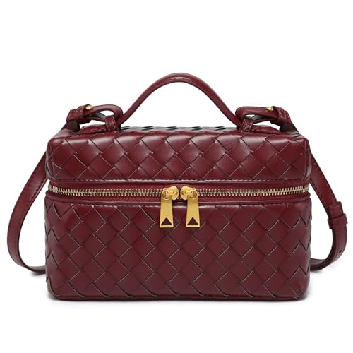Rejolly Top-Handle Pouch Handbag for Women Woven Leather Vanity Case