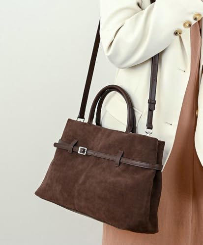 Bolso Tote de gamuza grande con correa y hebilla miniatura 3