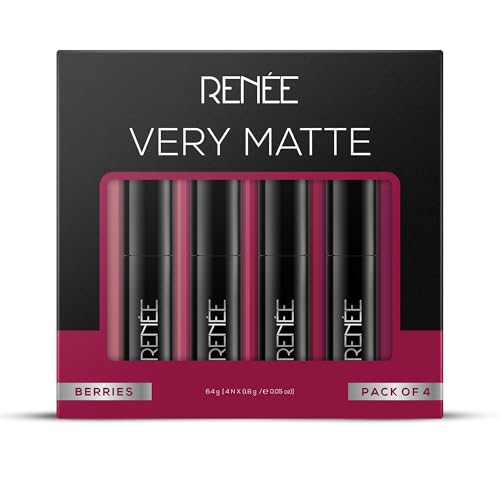 Image of RENEE Very Matte Pack of 4 Matte Lipsticks - Berries, Intense Color Pay Off, Full Coverage, Long Lasting & Weightless, Easy Glide Formula With Velvety Finish, Suitable for All Occasion & Gifting