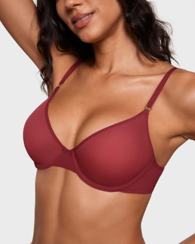 Image of INLYRIC Women's Cosnufy Sheer Balconette Bra Demi Unlined Plunge Mesh See Through Sexy Bras Underwire