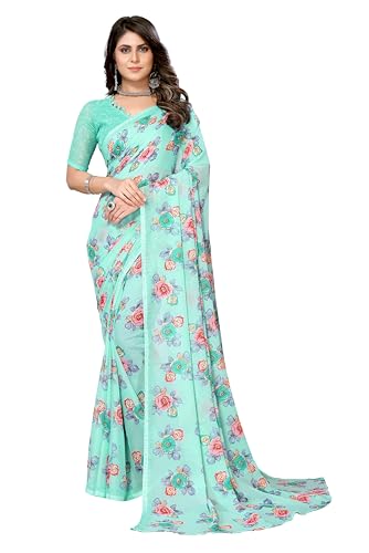 Yashika Women's Trendy Printed Georgette Red Color Saree with Blouse Material