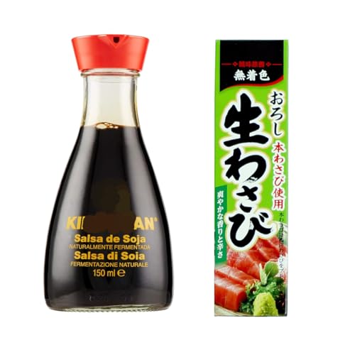 Pack YIJIA Wasabi Japones en Tubo 43g + Kikoman Sauce Soja Le Flacon 150 ml con dispensador (Soja Rojo+Wasabi)