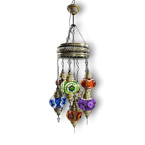 Turkish Authentic 7 Globe Mosaic Chandelier Mosaic Lamp Moroccan Lantern