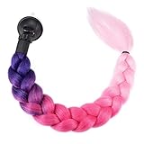 F FIERCE CYCLE Helmet Decor Pigtail Gradient Braid Ponytail Hair with Suction Cup 22.83' for Motorcycle Scooter Helmet Pink Red Purple