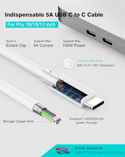 Image of 10ft Charger for MacBook Pro /Air 16, 15, 14, 13 inch 2025, 2024, 2023, 2022, 2021, 2020, M1 M2 M3 M4, 96W USB C Power Adapter, LED, 100W USB-C Cable Charging as Fast as Original Quality