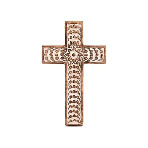EDHAS Floral-Design Mango Wood Cross Decor Cover