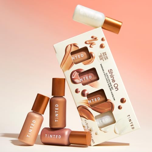 Live Tinted Shine On Hueglow Kit: Includes Mini Hueglow Hydrating Liquid Highlighter Drops for Face and Body in Colors Dawn, Dusk, Golden Hour and Moonlight, 4 Piece Set