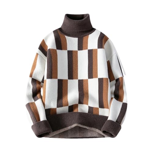 Men's Winter Warm Turtleneck Sweater Fashion Geometric Knit Y2k Pullover