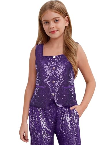 Girls Sequins Waistcoat Sparkly Glitter Wedding Prom Party Dressy Vest Square Neck & Sleeveless3
