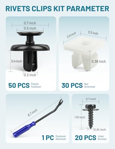 Image of NuIth 101PCS Engine Under Cover Fender Retainer Clips W /Fastener Remover Compatible for Toyota & Lexus, 90467-07201 Push Pin Rivets & 90189-06193 Bumper Nut Grommet & 90159-60477 Liner Screw Bolt
