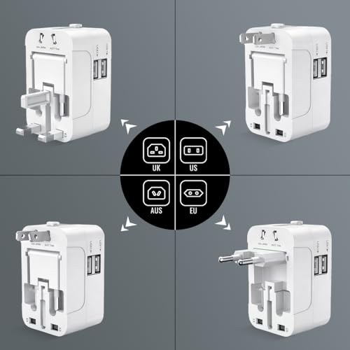 Image of Goldmedal Bolt Universal Travel Adaptor | 2 Type-A USB Ports for Quick Charging | Supports Variety of Plug Types| Perfect for International Travel - White | Supports Variety of Plug Types| Perfect for International Travel - White