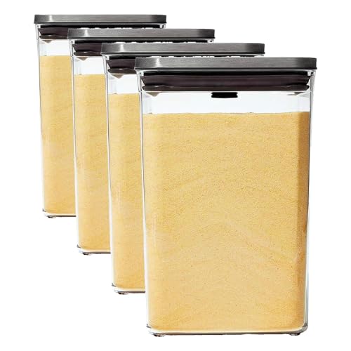 Image of OXO Steel POP Container Big Medium Square - 4.4 Qt /4.2 L for Flour, Sugar and More,Grey (Pack of 4)