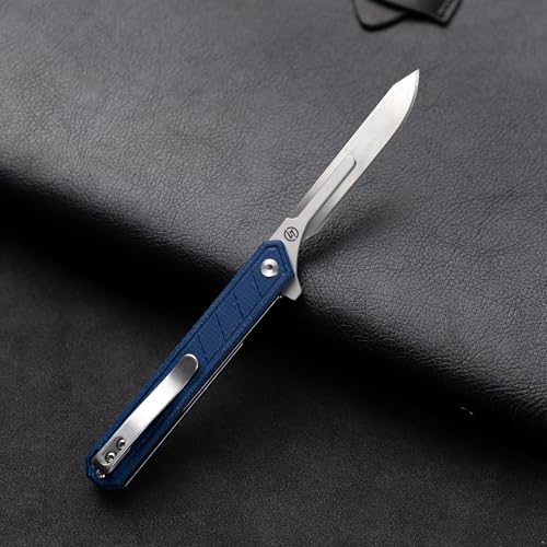 Image of OLITANS G046 Mecha Mini Slim Folding Scalpel with 5pcs #24 and 5pcs #60 G10 Handle with Liner Lock, Utility EDC Pocket Knife with Back Clip(Blue)