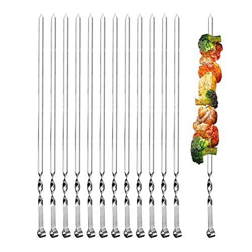 Ram 12 X Kebab Skewers, Set of 12 Stainless Steel BBQ Grilling Skewers Flat Reusable Metal Skewer...