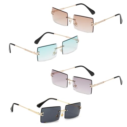 Gativs Gafas de sol Rectangular sin Montura 4 Piezas Protección Gafas de Sol Sin Montura Rectangular, Retro (Unisex), multicolor, 1