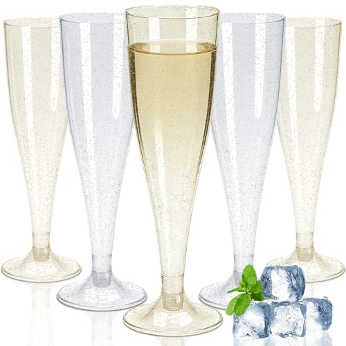 Hengxinchen 36 Pièces Flute Champagne Plastique, Paillettes Dorées & Argentées Coupe Champagne, Reutilisable Flûtes Verres pour Mariages, Anniversaires,...