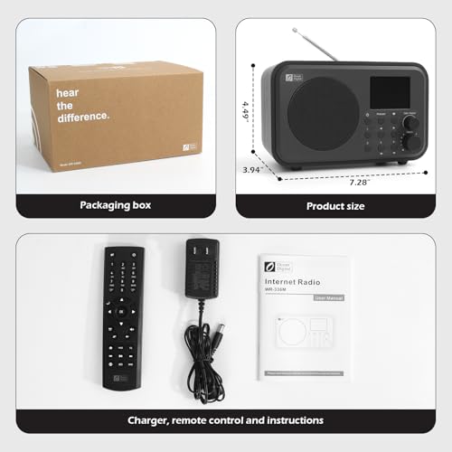 Image of Ocean Digital WR-336M Wi-Fi Internet FM Radio, Bluetooth Speaker, Podcast, 2.4 inch Color Display, USB Playback, Dual Alarm Clock, Sleep Timer, Dimmer, Black