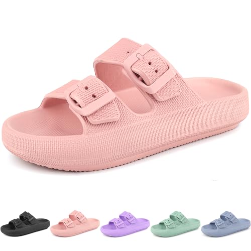 Kids Cloud Slides Girls Boys Double Buckle Slip On Sandals Youth Adjustable Flip Flops Summer Soft Pillow Slippers EVA Flat Beach Pool Shower Shoes