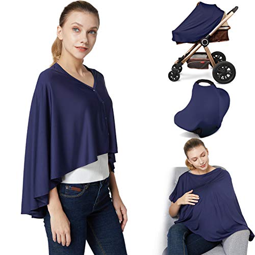 Nursing Cover & Baby Nursing Poncho,Multi Use Breastfeeding Cover for CarSeat Canopy, High Seat Cover, Stroller Cover, Shopping Cart Cover,Nursing Scarf for Boy and Girl by Kefee Kol (Blue)