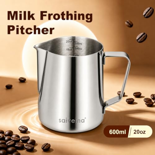 Image of Saiveina Milk Frothing Pitcher, 20oz Milk Frother Cup Stainless Steel