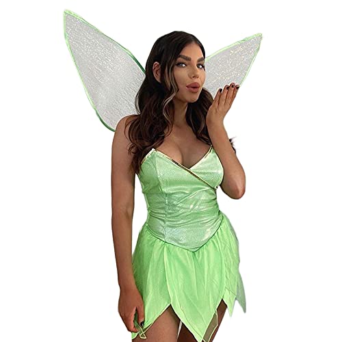 Votuleazi Vestidos de hada para las mujeres, vestido de Halloween con alas de Campanillo, de lujo, para adultos, verde, L Cover