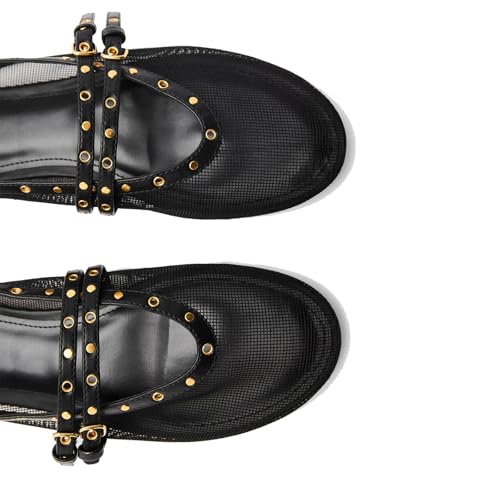 Mesh Flats for Women Round Toe Double Strap with Buckle Closure Ballerina Flats Comfort Casual Summer Shoes3