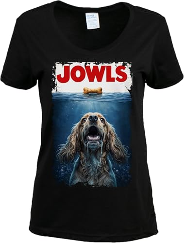 Cocker Spaniel Jowls Funny Dog Mom T-Shirt - Dog Owner Humor Joke Gift Novelty Tee Shirt for Women - (Vneck,S)