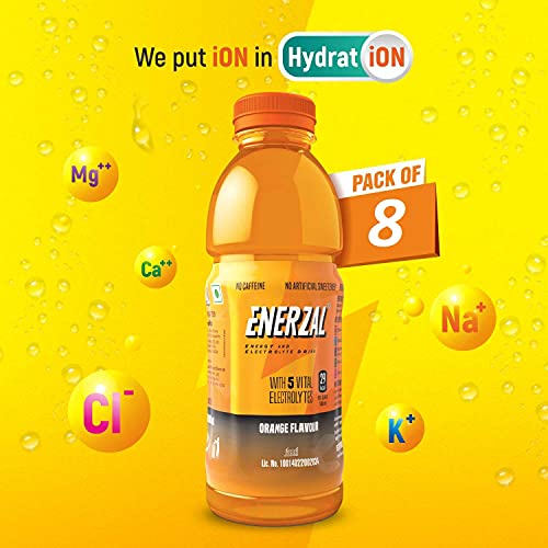 Image of Enerzal Orange Flavor Energy Drink Pet Bottle 500 ML Each (Pack of 8) No Preservatives, No Caffeine, No Artificial Colour