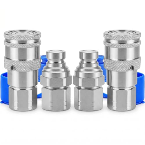Image of 1 /4'' NPT Flat Face Hydraulic Quick Connect Couplers /Couplings Set w /Dust Caps ISO 16028 Standard, Skid Steer Bobcat 1 /4 Body Quick Disconnect 2Set