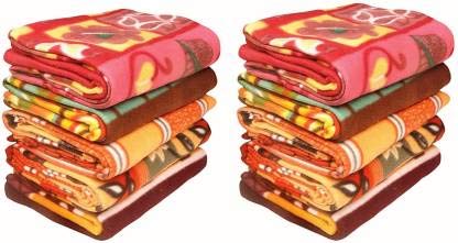 OMAJA HOME Double Fleece Blanket (Polyester, Multicolor) Pack of 10