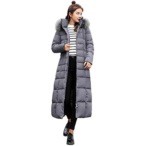 Women Quilted Winter Long Down Coat TUDUZ Puffer Fur Collar Hooded Parka Overcoat Slim Thick Cotton-Padded Outerwear Jackets (Gray ) UK(Bust)-XS/CN-M Cover