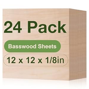 ROBOTIME 24-Pack Basswood Sheets 1/8″ x 12″ x 12″ – Laser Engraving Blanks, 3mm Wood for Laser Cutting and Engraving