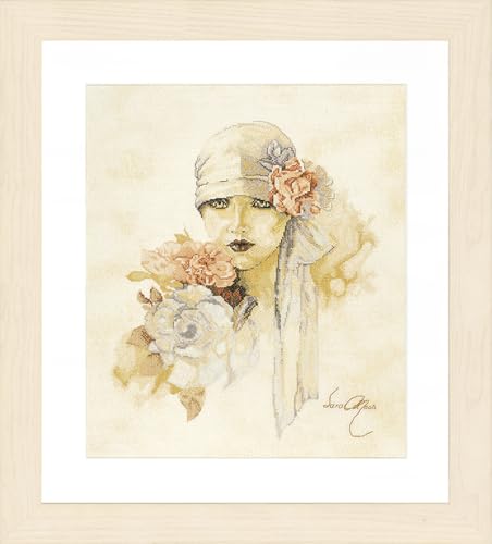 Image of Lanarte Sara Moon Lady with Pink Flower Cross Stitch Kit